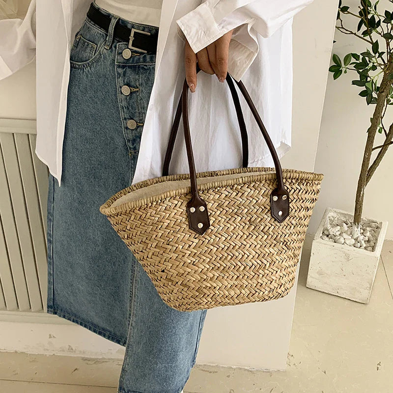 bags : Strandtas Dames - Grote Capaciteit Geweven Stro Schouder - Stro in van Pantino