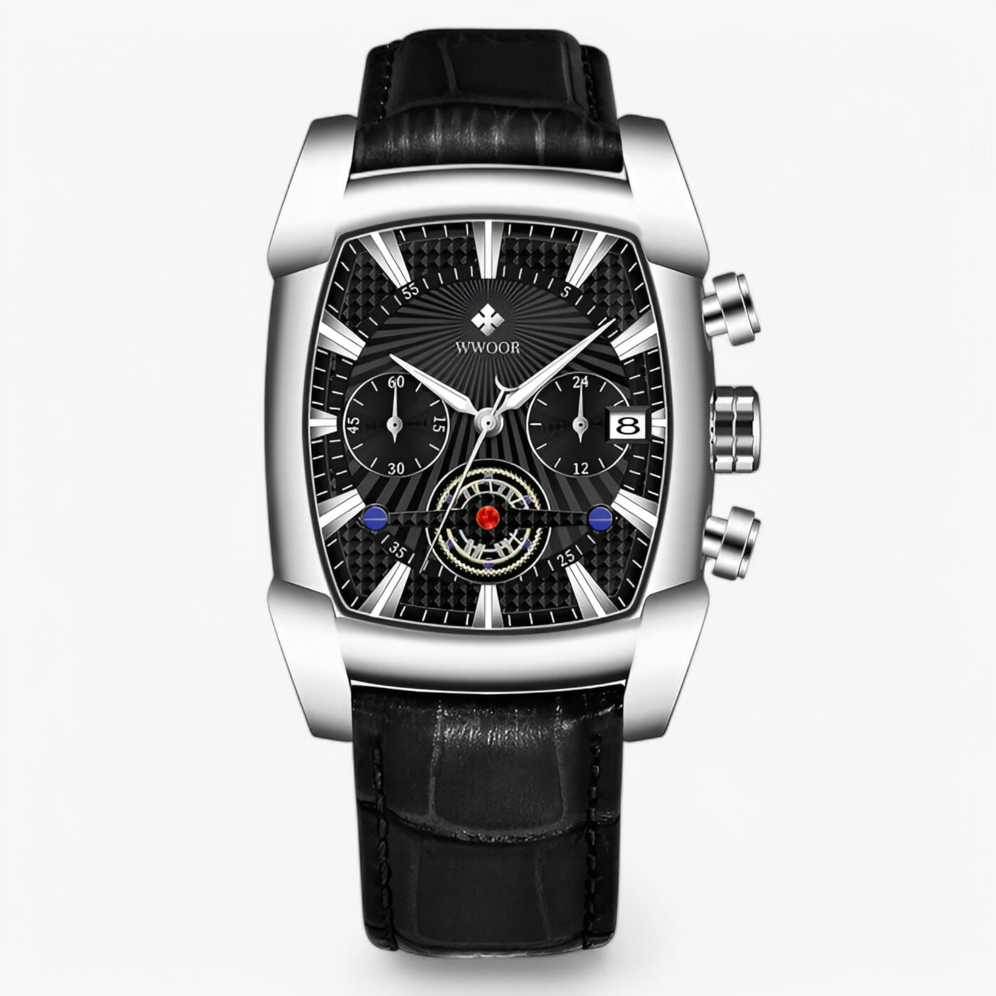 watches : Horloge Zwart Zilver - Luxe Leren Sporthorloge in Zwart zilver van Pantino