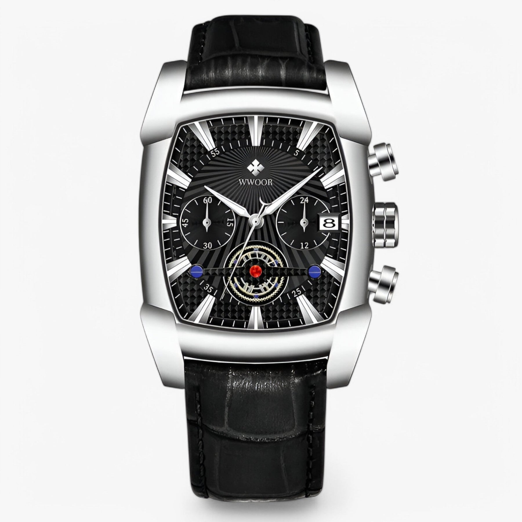 watches : Horloge Zwart Zilver - Luxe Leren Sporthorloge in Zwart zilver van Pantino