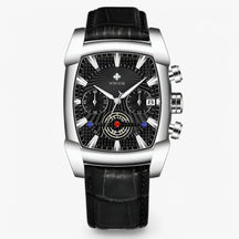 watches : Horloge Zwart Zilver - Luxe Leren Sporthorloge in Zwart zilver van Pantino