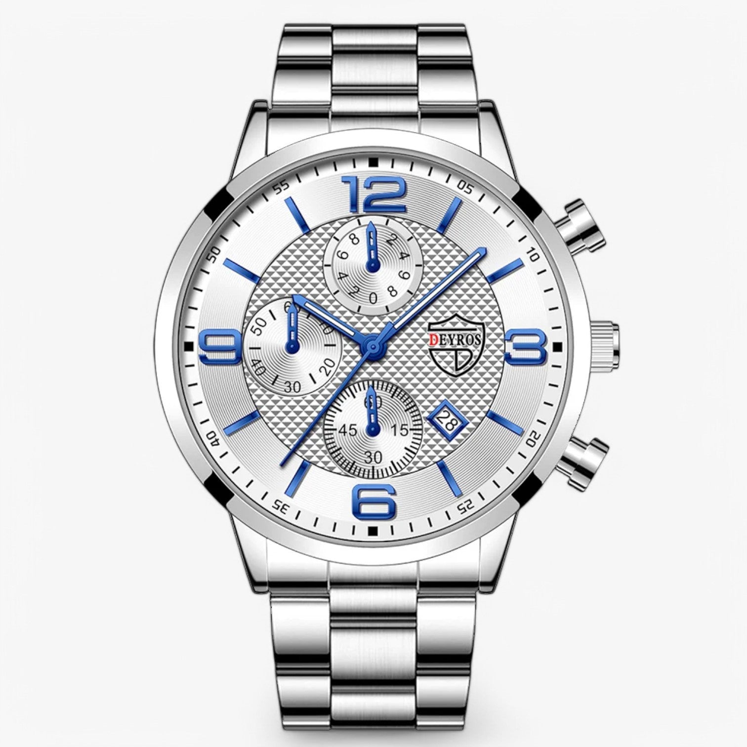 watches : Horloge Heren Zwart Blauw - Luxe & Precisie - Stalen Herenhorloge met Luminieuze Functies in Zilver Wit van Pantino