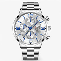 watches : Horloge Heren Zwart Blauw - Luxe & Precisie - Stalen Herenhorloge met Luminieuze Functies in Zilver Wit van Pantino