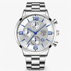 watches : Horloge Heren Zwart Blauw - Luxe & Precisie - Stalen Herenhorloge met Luminieuze Functies in Zilver Wit van Pantino
