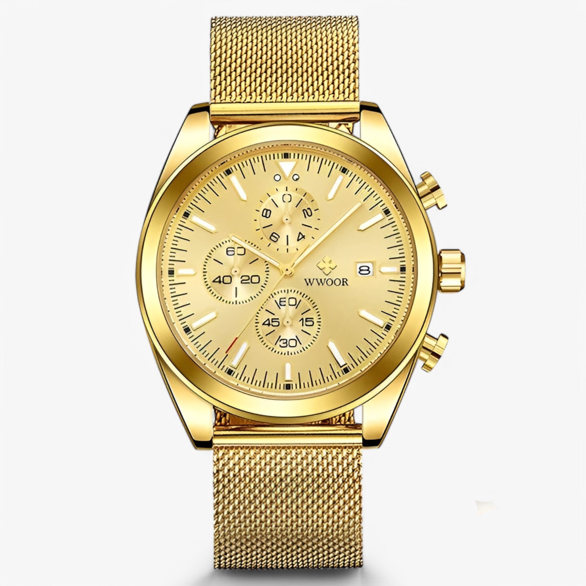 watches : Horloge Zwart Zilver - Luxe Chronograafhorloge van Roestvrij Staal in goud bruin goud van Pantino