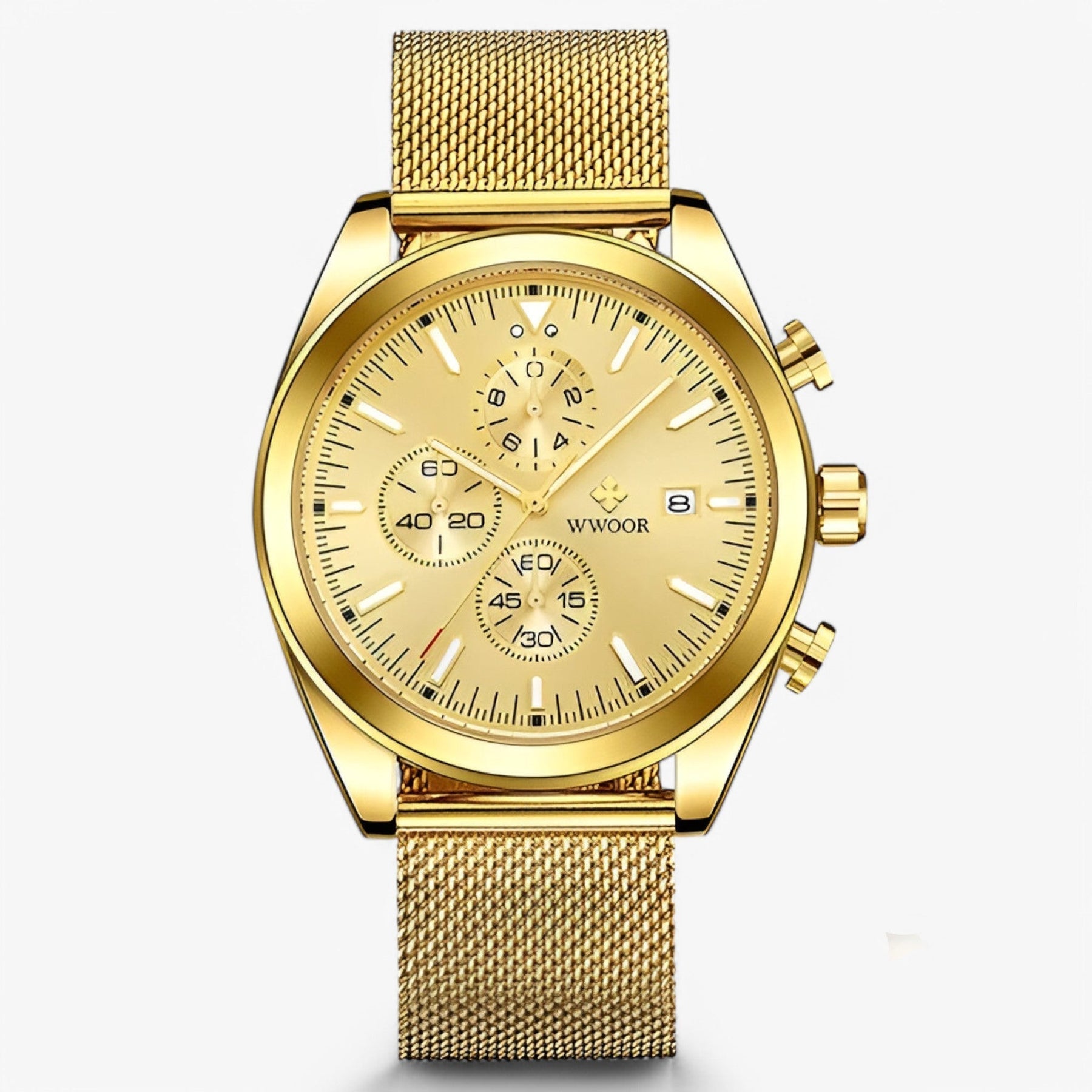 watches : Horloge Zwart Zilver - Luxe Chronograafhorloge van Roestvrij Staal in goud bruin goud van Pantino