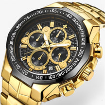 watches : Horloge Heren Zwart - Luxe Stalen Sporthorloge in zwart goud van Pantino