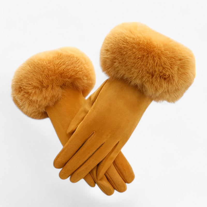Gloves : Handschoenen Roze - Warme Suède Touchscreen met Imitatiebont in Geel Eén maat van Pantino