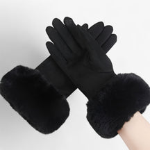Gloves : Handschoenen Roze - Warme Suède Touchscreen met Imitatiebont in Zwart Eén maat van Pantino