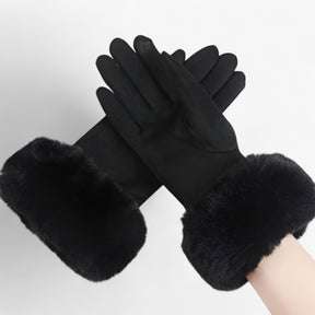 Gloves : Handschoenen Roze - Warme Suède Touchscreen met Imitatiebont in Zwart Eén maat van Pantino