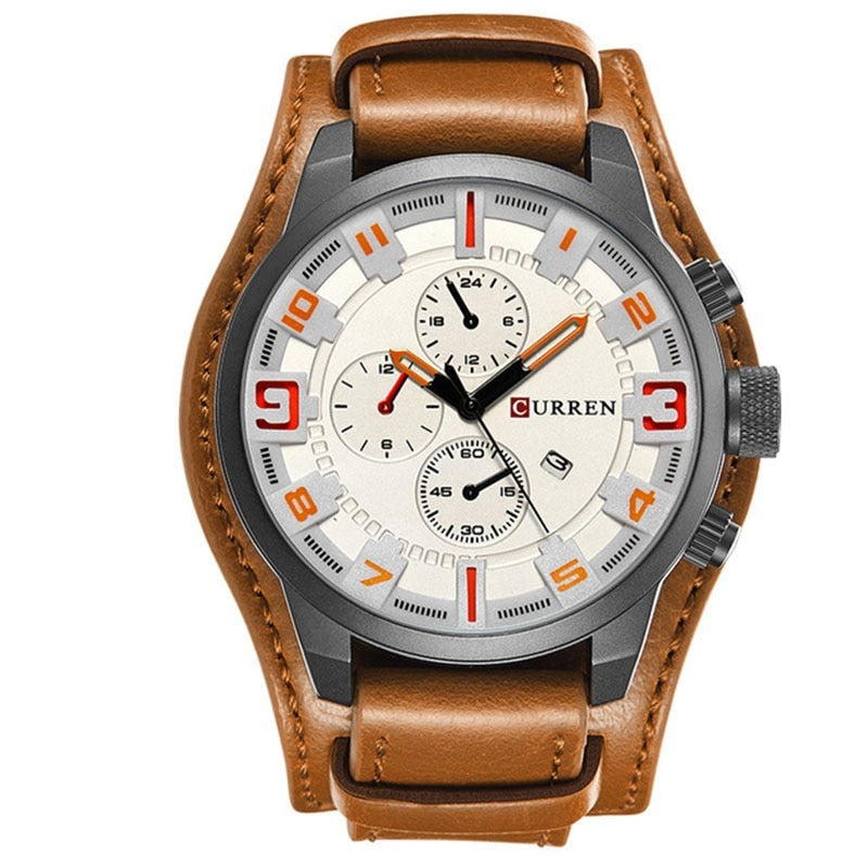 watches : Navigator Luxe Heren Horloge – Bruin Leren Band | Klassiek Zakelijk Polshorloge in Witte Mokka van Pantino