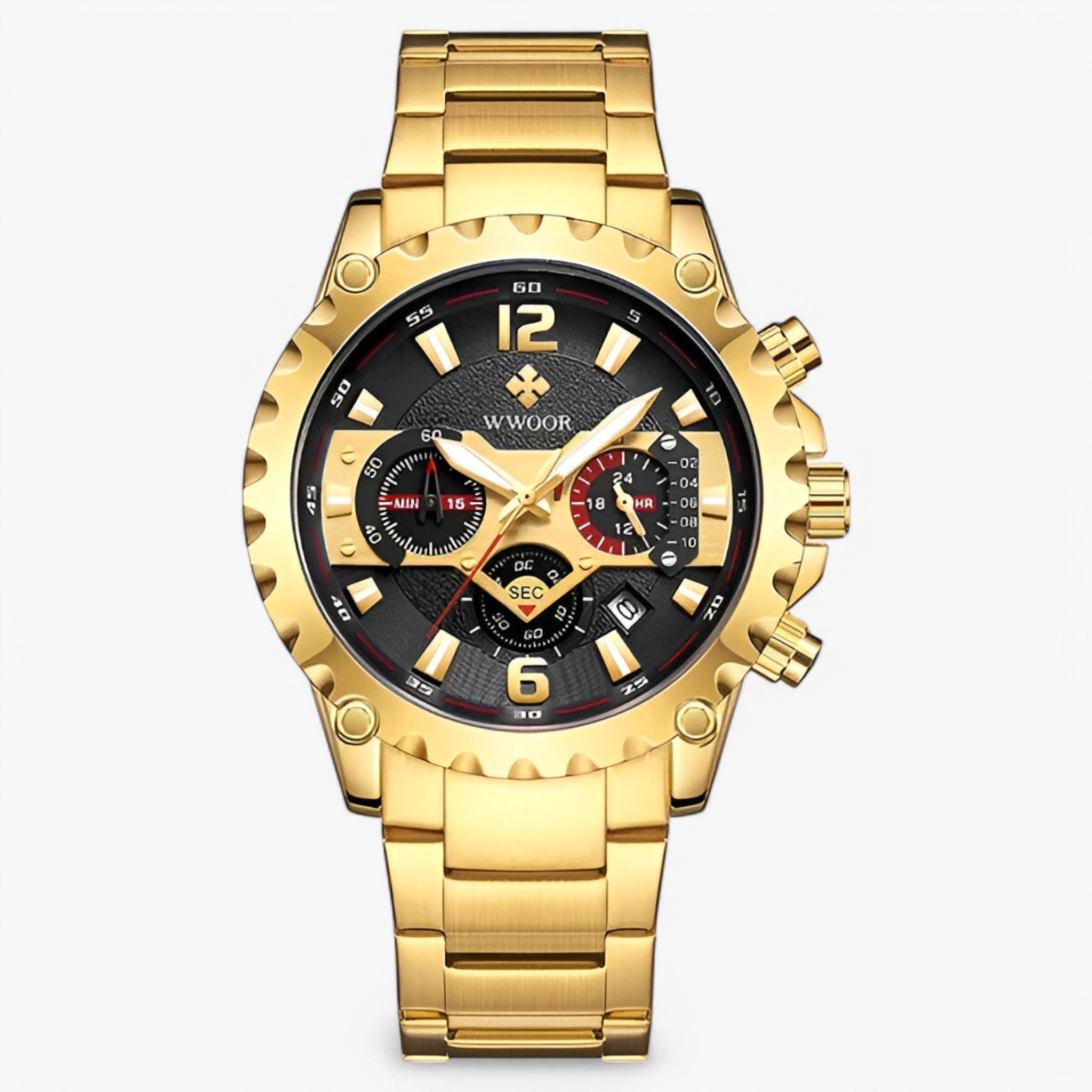 watches : Horloge Zwart Zwart - Luxe Chronograafhorloge van Roestvrij Staal in zwart goud van Pantino