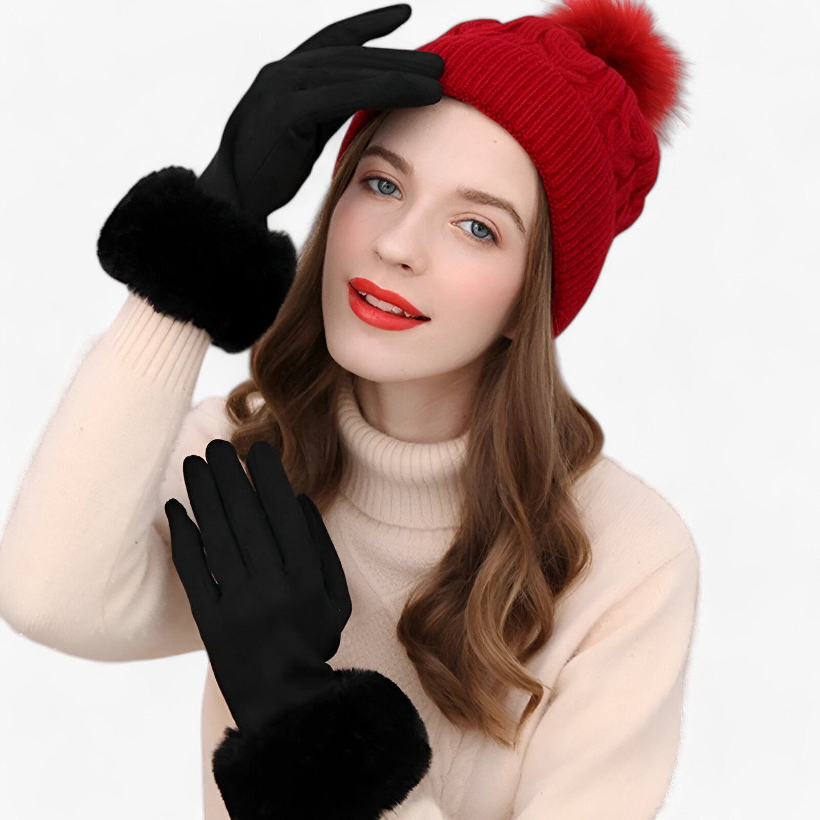 Gloves : Handschoenen Roze - Warme Suède Touchscreen met Imitatiebont in van Pantino