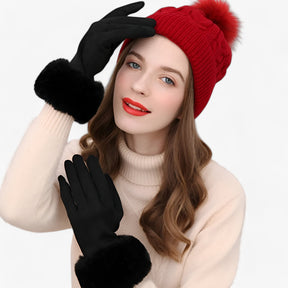 Gloves : Handschoenen Roze - Warme Suède Touchscreen met Imitatiebont in van Pantino