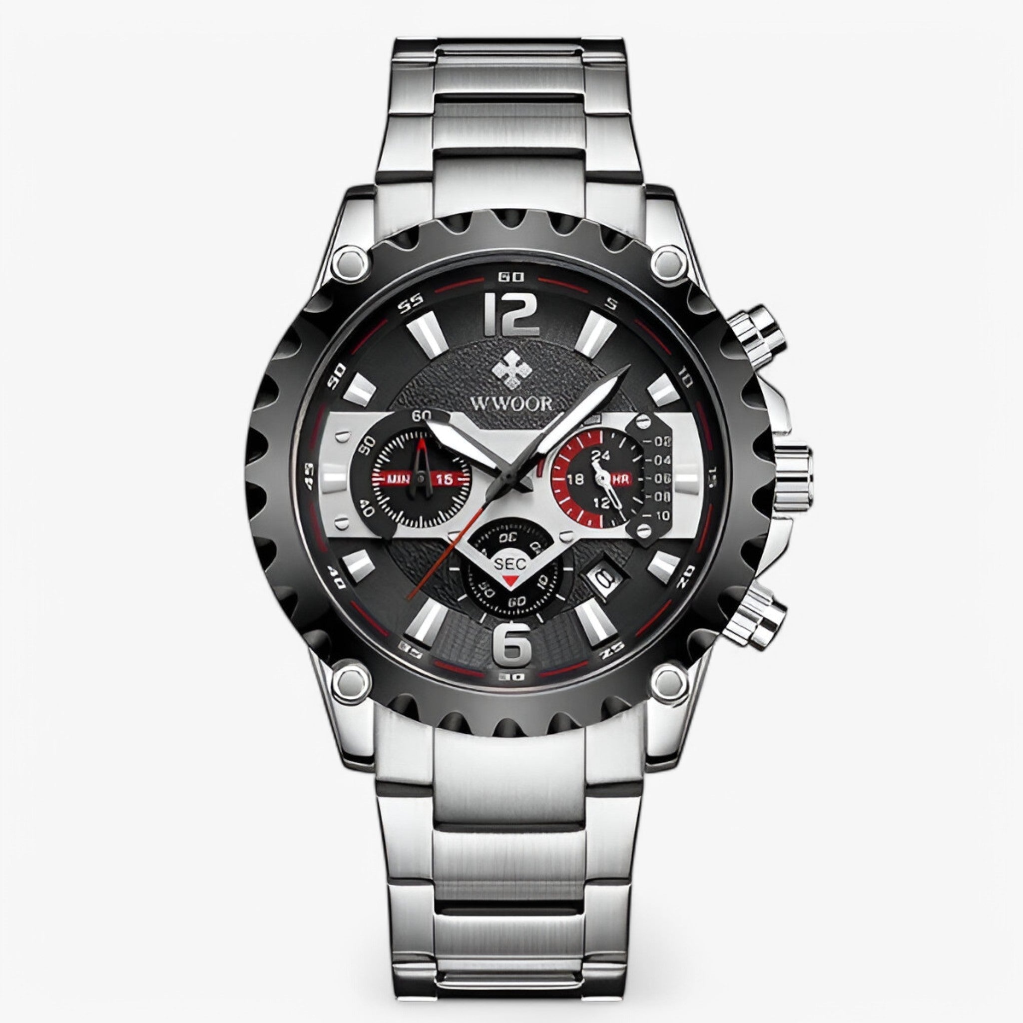 watches : Horloge Zwart Zwart - Luxe Chronograafhorloge van Roestvrij Staal in zwart zilver van Pantino