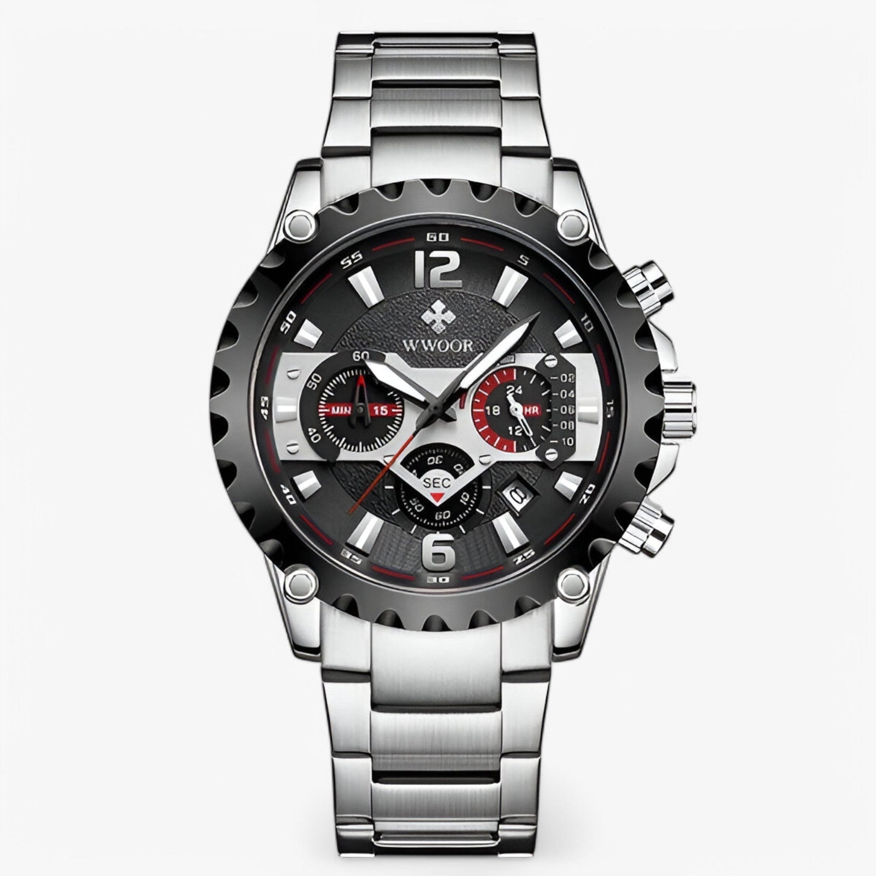 watches : Horloge Zwart Zwart - Luxe Chronograafhorloge van Roestvrij Staal in zwart zilver van Pantino