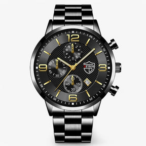 watches : Horloge Heren Zwart Blauw - Luxe & Precisie - Stalen Herenhorloge met Luminieuze Functies in Goud Zwart van Pantino