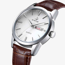 Watches : Herenhorloge Klassiek Elegant met Bruin Echt Leren Bandje, Slanke Kast in zilver bruin van Pantinoshop