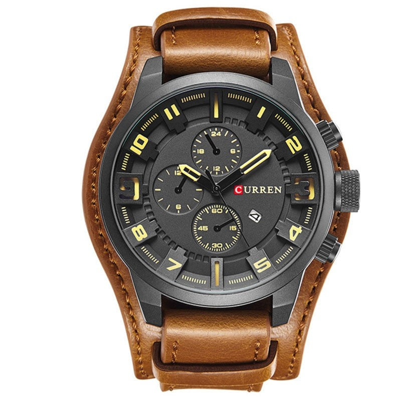 watches : Navigator Luxe Heren Horloge – Bruin Leren Band | Klassiek Zakelijk Polshorloge in Citroen Mokka van Pantino