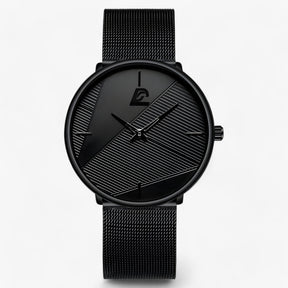 watches : Ultra-Dun Quartz - Minimalistisch & Stijlvol - Mesh Zwart Rood in Mesh Zwart Zwart van Pantino