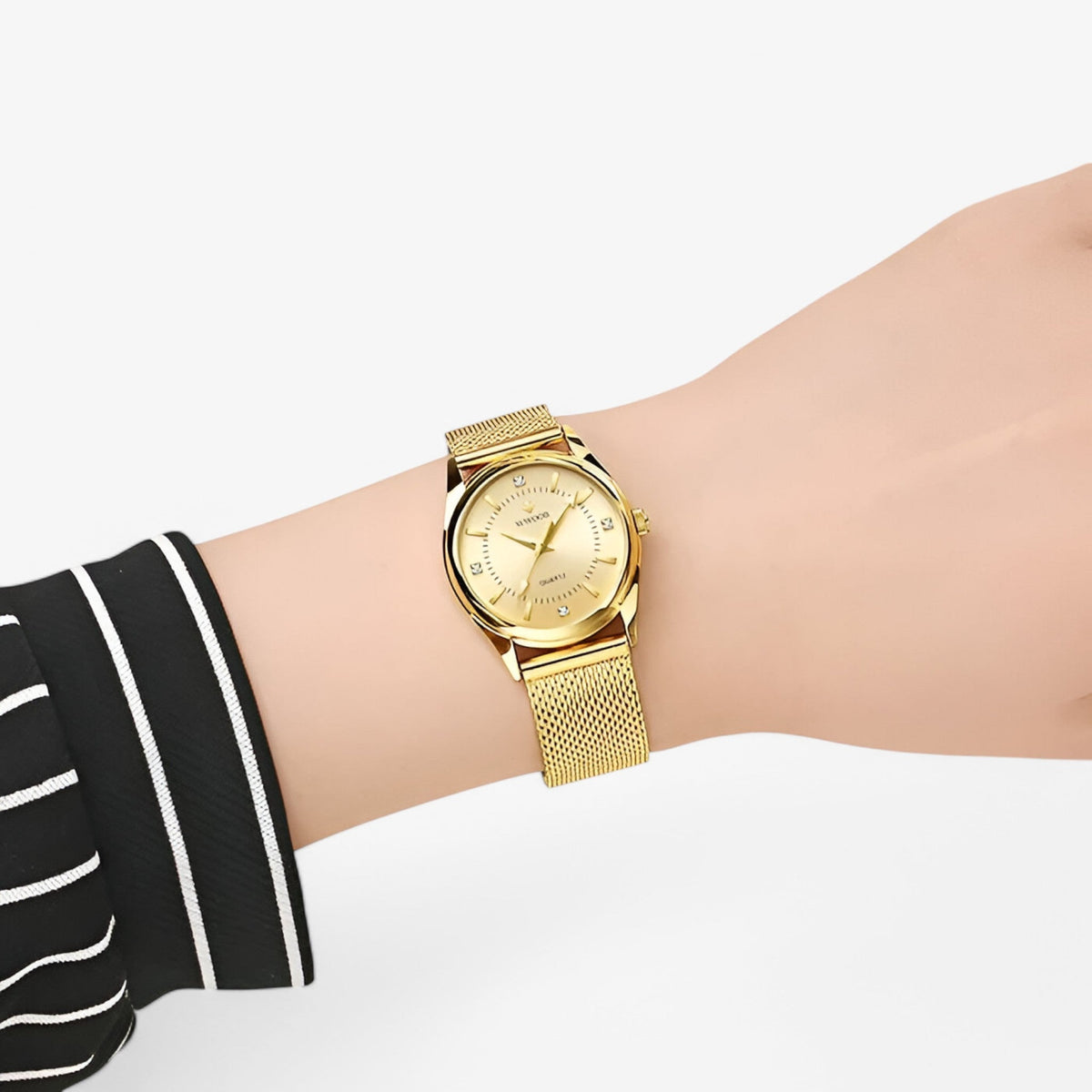 Dameshorloge Luxe Goudkleurig van Roestvrij Staal met Diamanten, Elegant en Verfijnd
