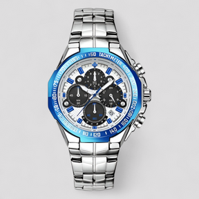 watches : Militair Chronograafhorloge Heren Goud - Staal - Analoog in blauw zilver van Pantino