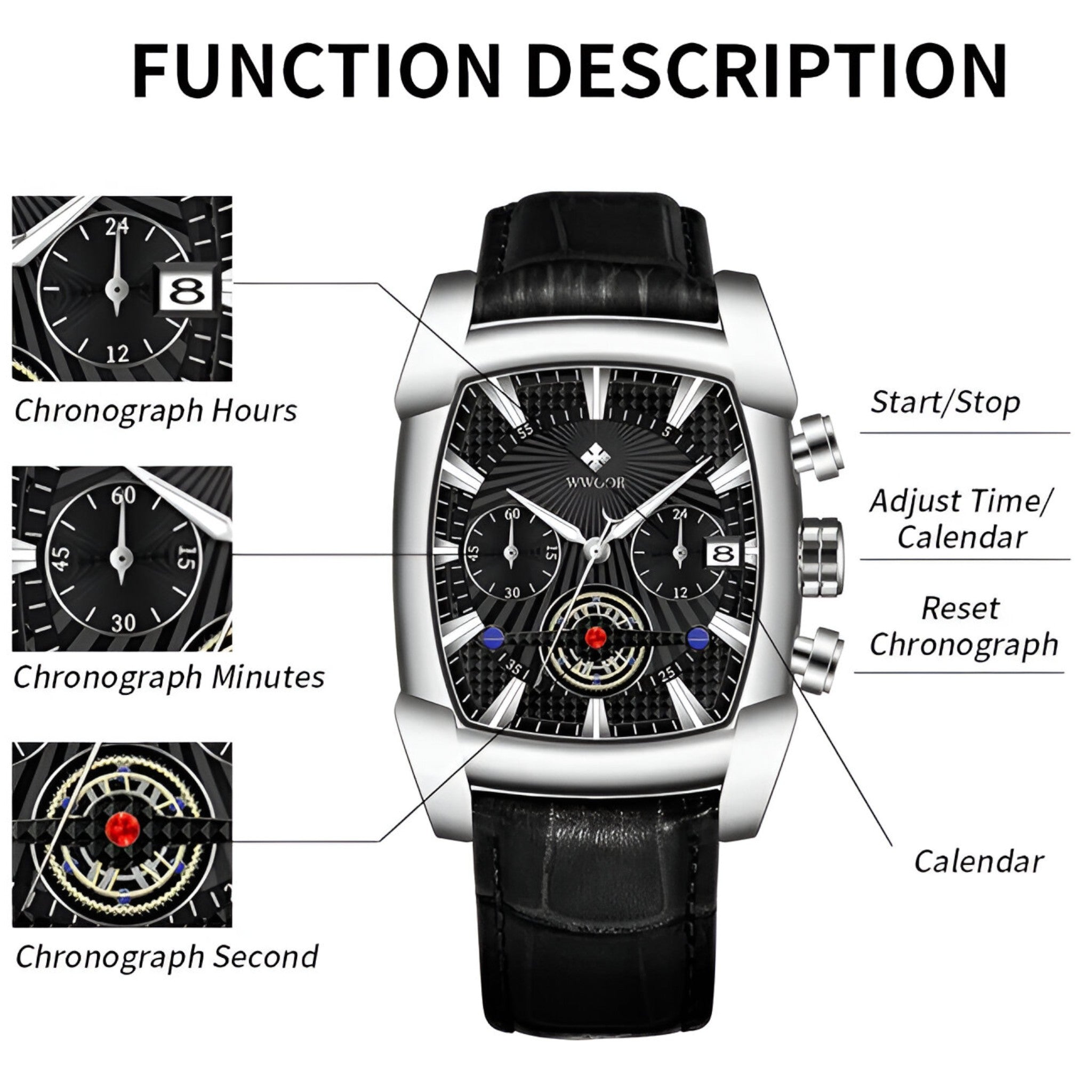 watches : Horloge Zwart Zilver - Luxe Leren Sporthorloge in van Pantino