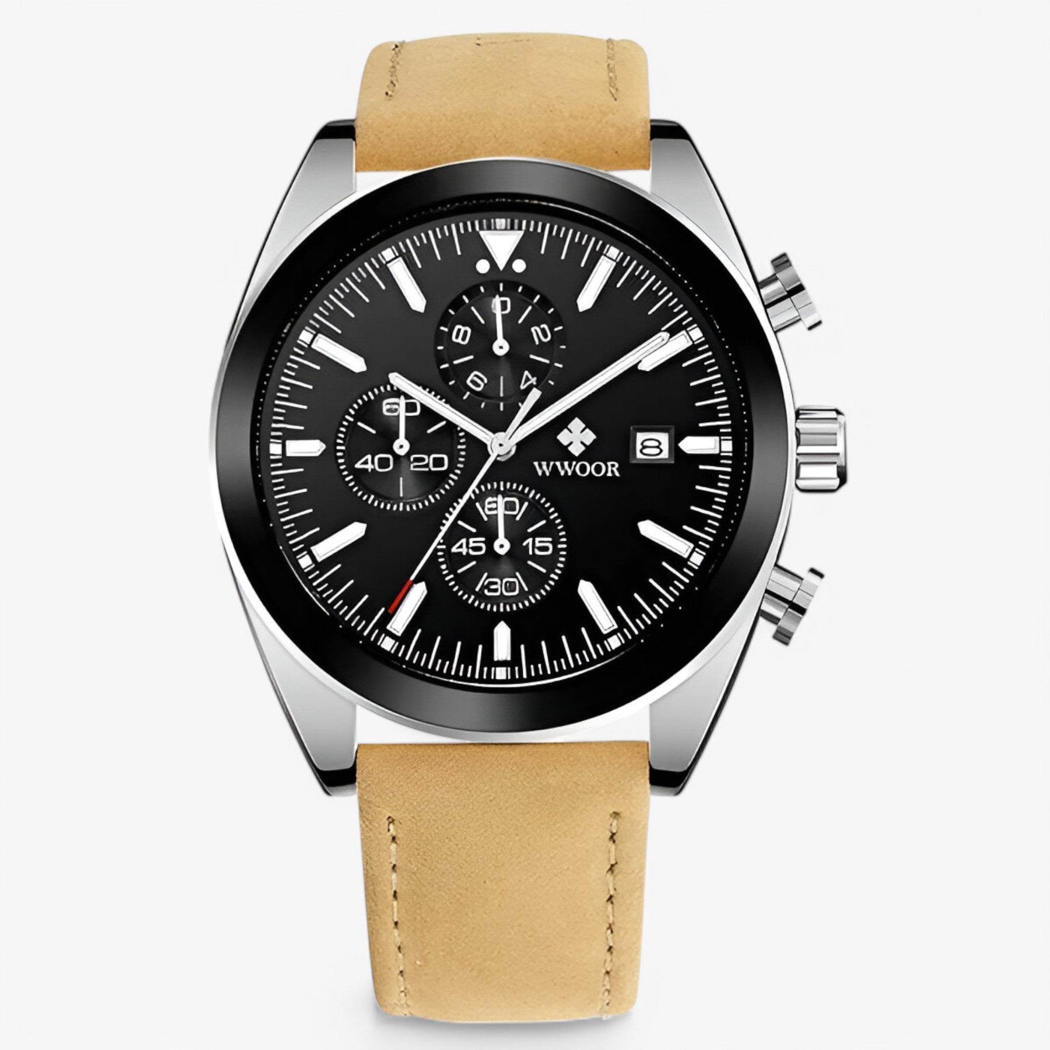 watches : Horloge Zwart Zilver - Luxe Chronograafhorloge van Roestvrij Staal in bruin zilver zwart van Pantino