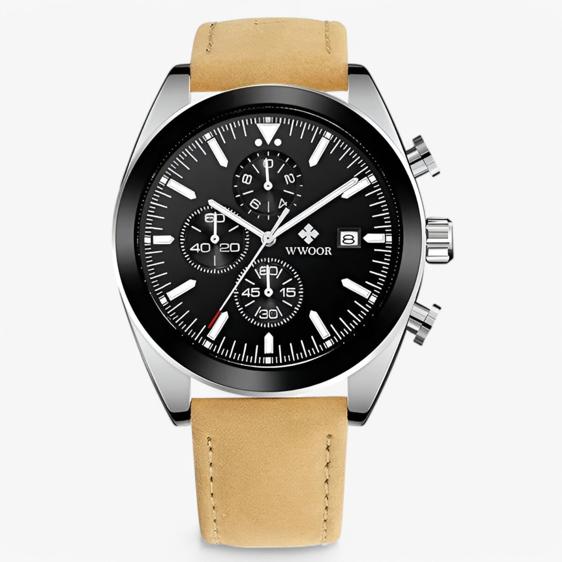 watches : Horloge Zwart Zilver - Luxe Chronograafhorloge van Roestvrij Staal in bruin zilver zwart van Pantino