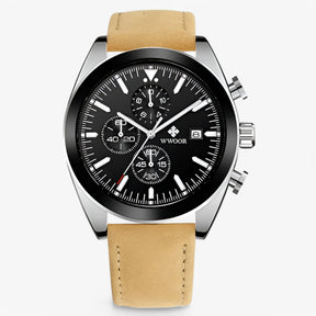 watches : Horloge Zwart Zilver - Luxe Chronograafhorloge van Roestvrij Staal in bruin zilver zwart van Pantino