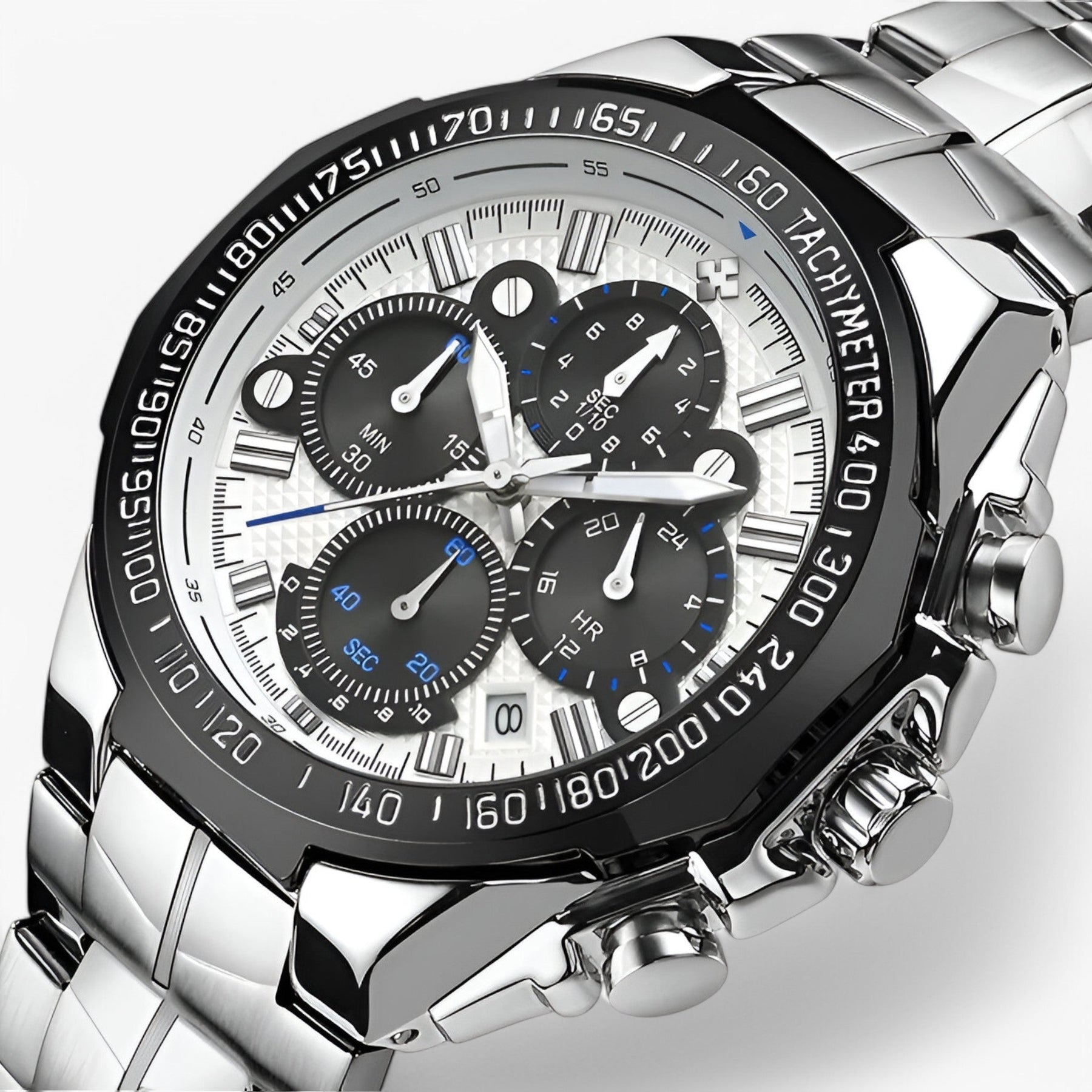 watches : Horloge Heren Zwart - Luxe Stalen Sporthorloge in zwart wit van Pantino