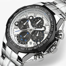 watches : Horloge Heren Zwart - Luxe Stalen Sporthorloge in zwart wit van Pantino