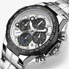watches : Horloge Heren Zwart - Luxe Stalen Sporthorloge in zwart wit van Pantino