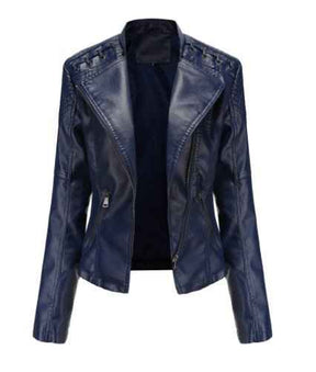 Herenjassen : Casual Leren Jack Leer - Camel in Donker Blauw van Pantino