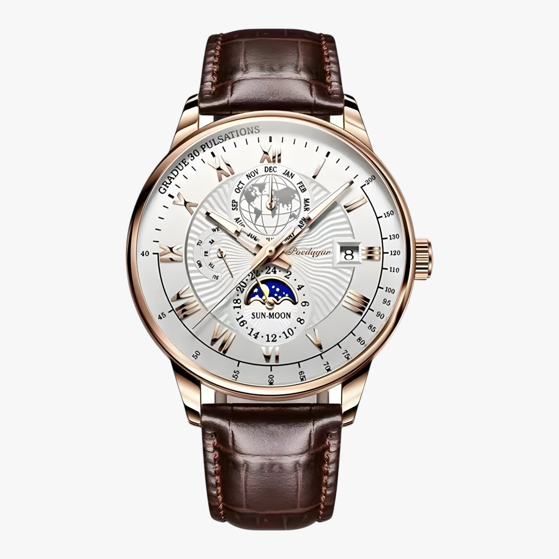 Horloges : Heren Mechanisch Polshorloge met Maanfase - Roségoud Wit in Roségoud Wit van Pantino