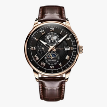 Horloges : Heren Mechanisch Polshorloge met Maanfase - Roségoud Wit in Roségoud Zwart van Pantino