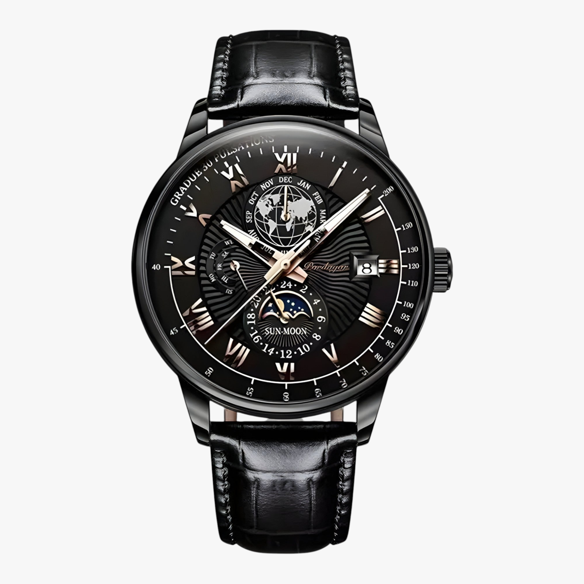 Horloges : Heren Mechanisch Polshorloge met Maanfase - Roségoud Wit in Zwart Zwart van Pantino