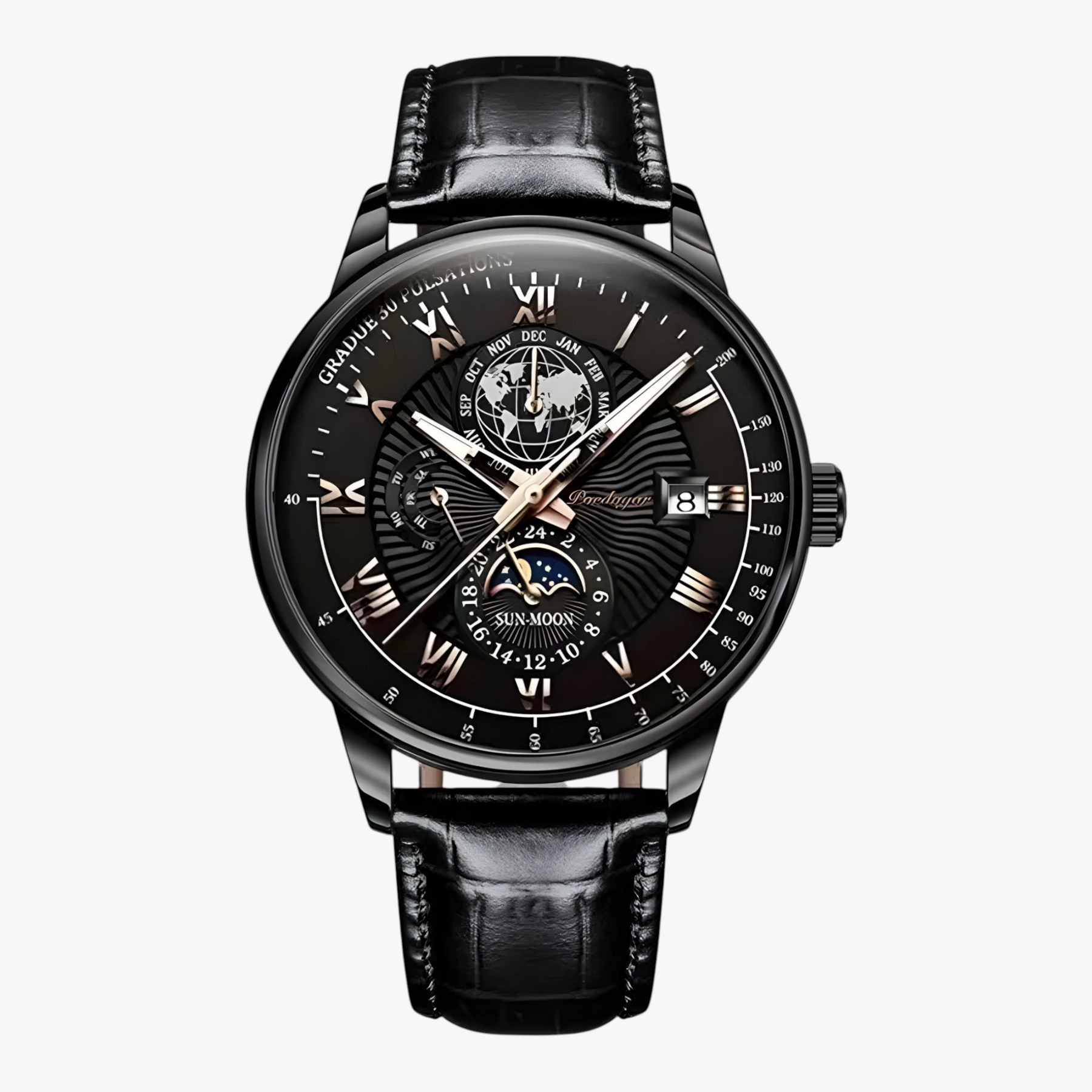 Horloges : Heren Mechanisch Polshorloge met Maanfase - Roségoud Wit in Zwart Zwart van Pantino