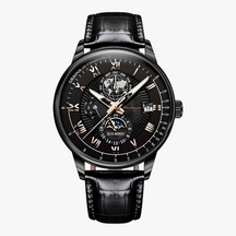 Horloges : Heren Mechanisch Polshorloge met Maanfase - Roségoud Wit in Zwart Zwart van Pantino
