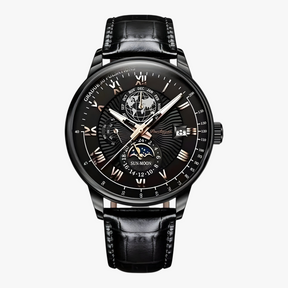 Horloges : Heren Mechanisch Polshorloge met Maanfase - Roségoud Wit in Zwart Zwart van Pantino