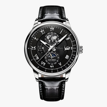 Horloges : Heren Mechanisch Polshorloge met Maanfase - Roségoud Wit in Zilver Zwart van Pantino