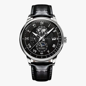 Horloges : Heren Mechanisch Polshorloge met Maanfase - Roségoud Wit in Zilver Zwart van Pantino