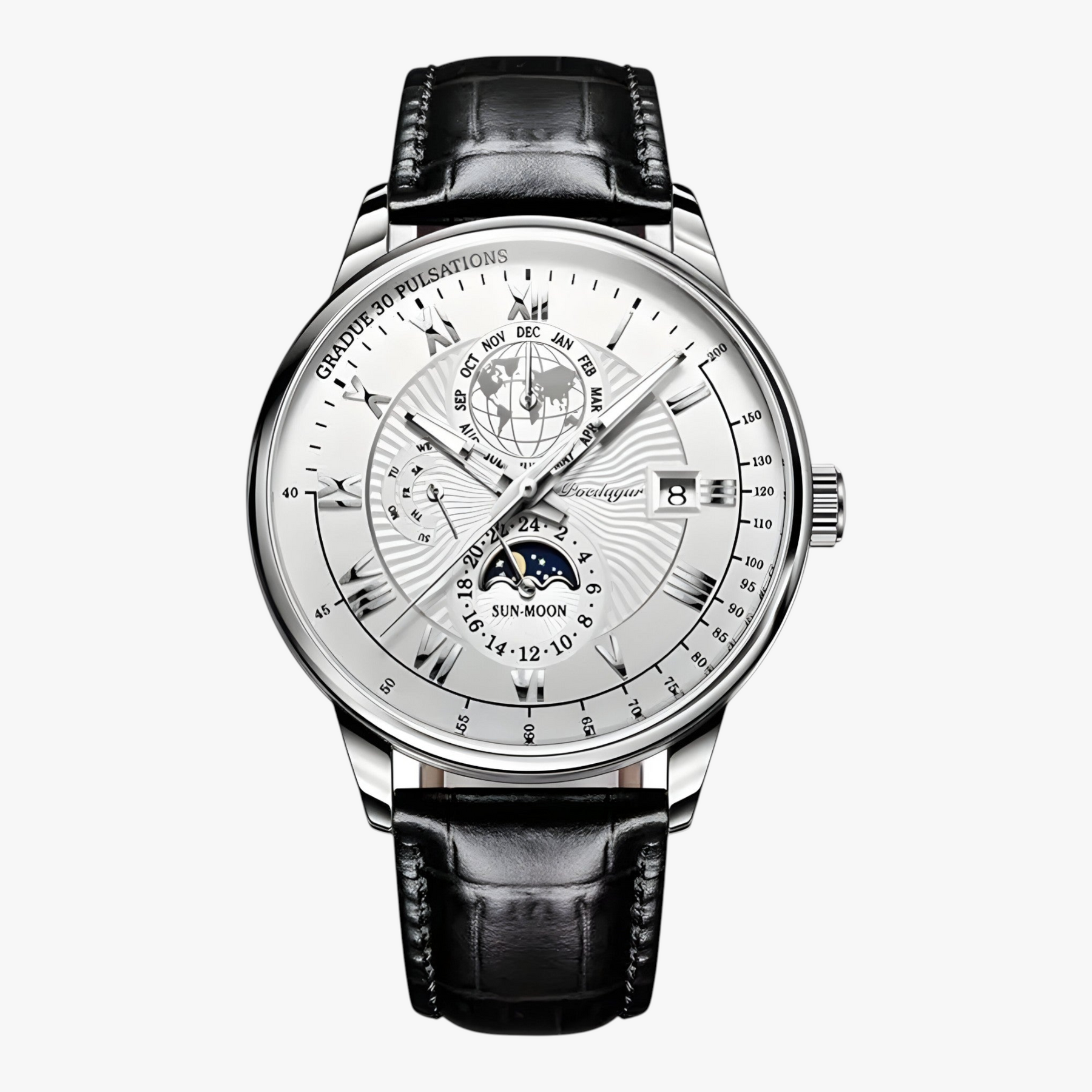 Horloges : Heren Mechanisch Polshorloge met Maanfase - Roségoud Wit in Zilver Wit van Pantino