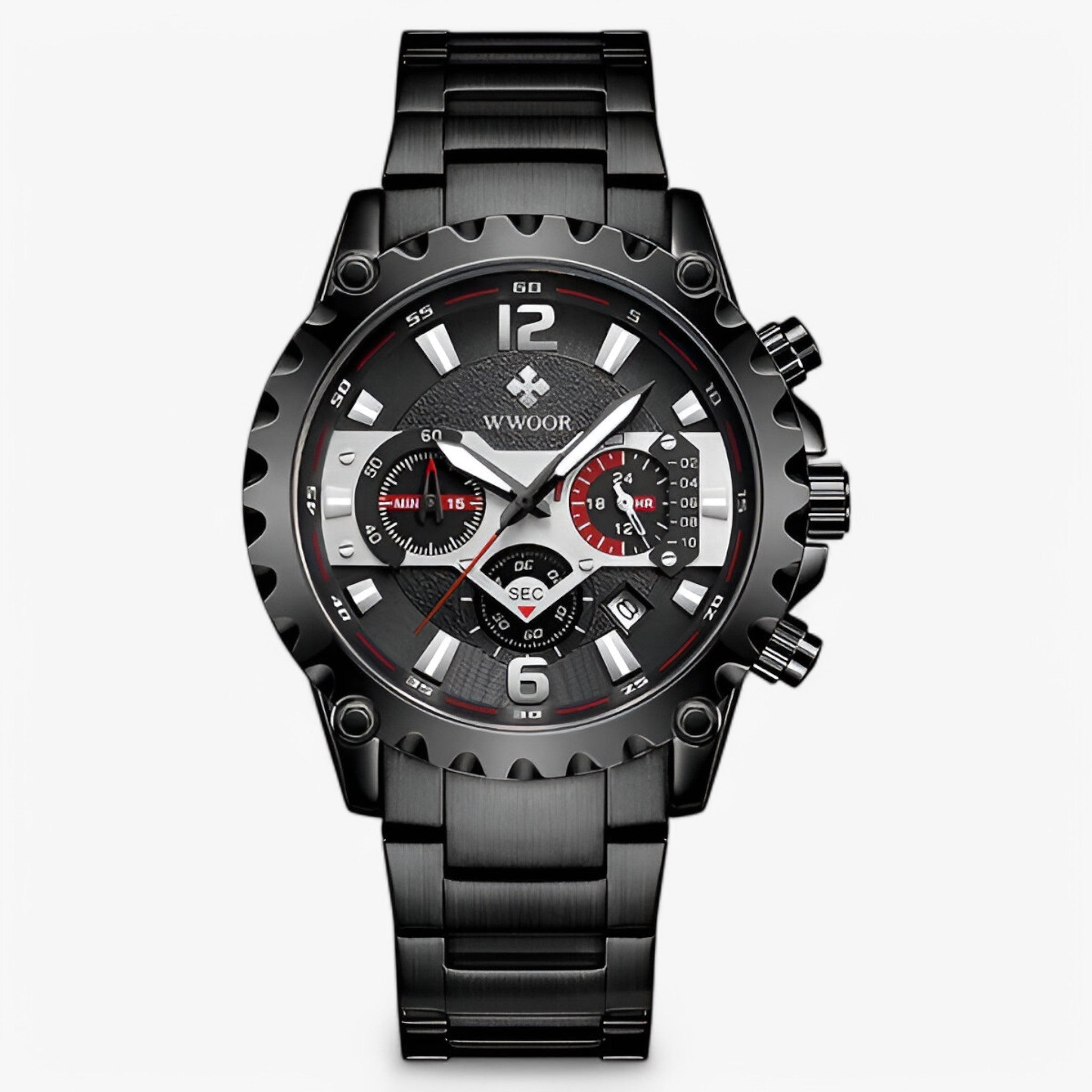 watches : Horloge Zwart Zwart - Luxe Chronograafhorloge van Roestvrij Staal in zwart zwart van Pantino