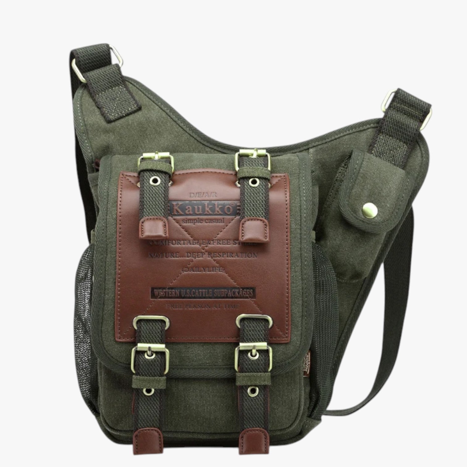 Messenger Bag : Heren Messenger Tas van Vintage Nylon Praktisch, Lichtgewicht, Altijd bij Jou - Khaki in Militairgroen van Pantino