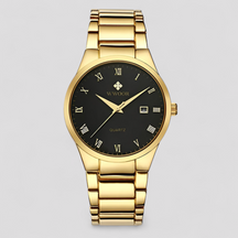 watches : Horloge Goud Goud met Doos - Elegant Quartzhorloge in Zwart goud met doos van Pantino