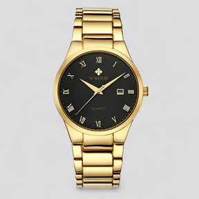 watches : Horloge Goud Goud met Doos - Elegant Quartzhorloge in Zwart goud met doos van Pantino
