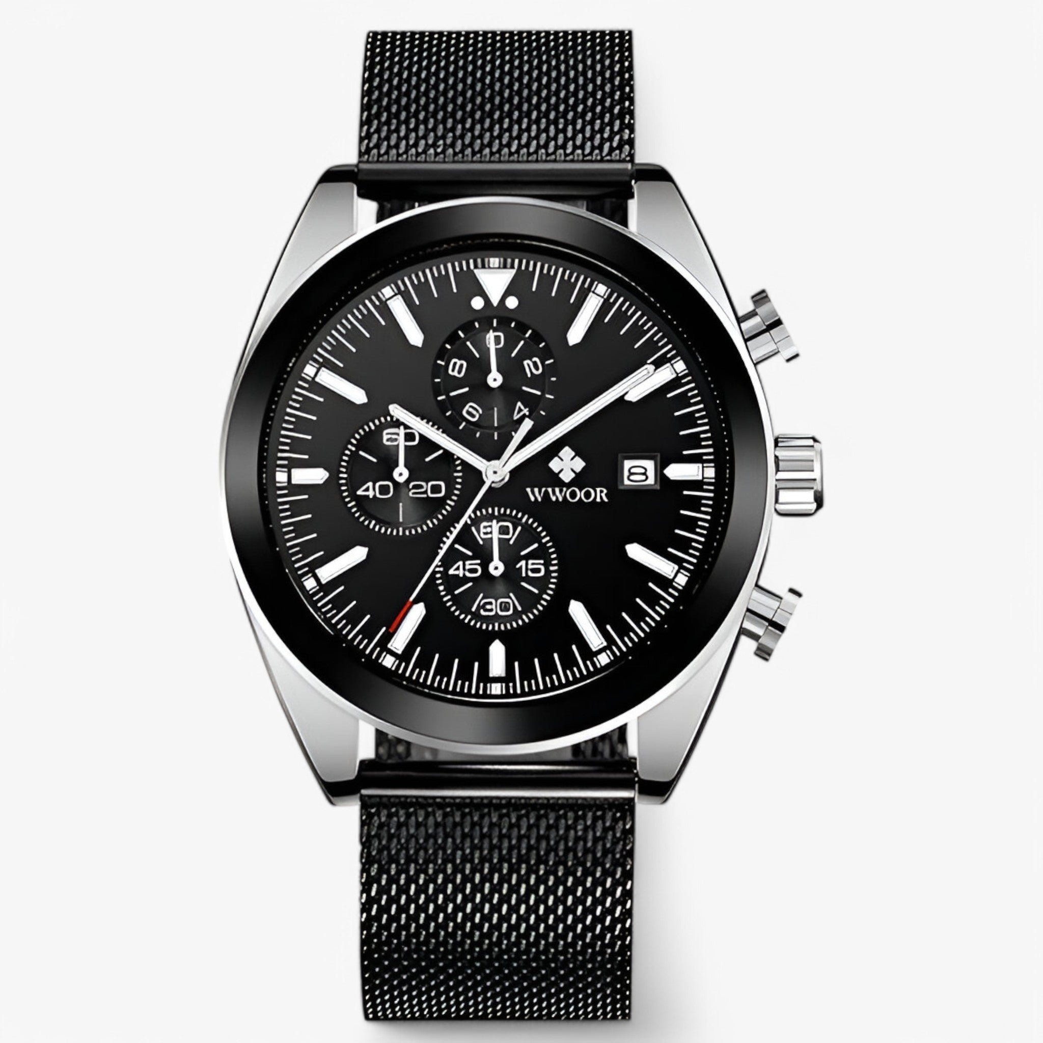 watches : Horloge Zwart Zilver - Luxe Chronograafhorloge van Roestvrij Staal in zwart zilver van Pantino
