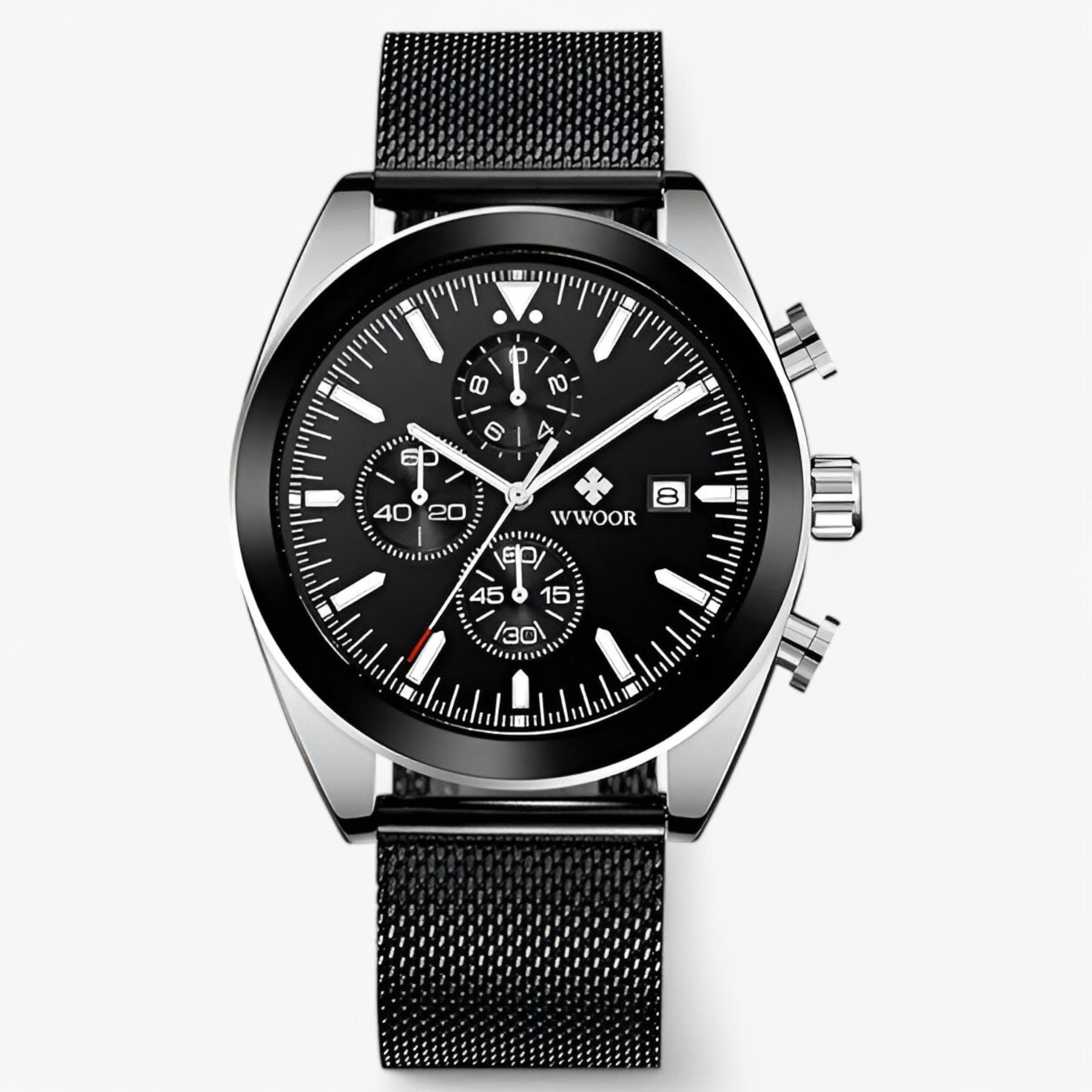 watches : Horloge Zwart Zilver - Luxe Chronograafhorloge van Roestvrij Staal in zwart zilver van Pantino