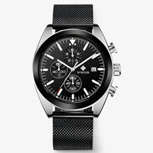 watches : Horloge Zwart Zilver - Luxe Chronograafhorloge van Roestvrij Staal in zwart zilver van Pantino
