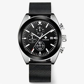watches : Horloge Zwart Zilver - Luxe Chronograafhorloge van Roestvrij Staal in zwart zilver van Pantino